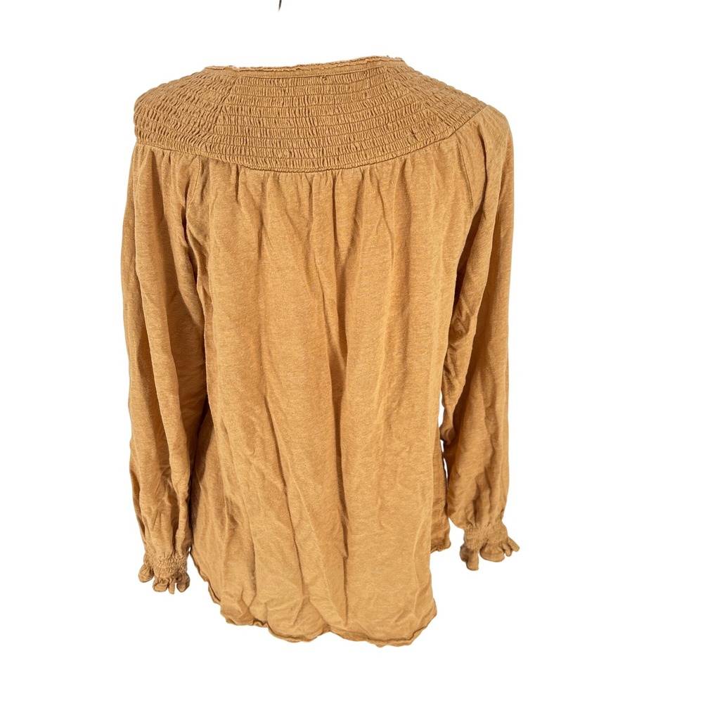 Sundance Smocked Long Sleeve Top Blouse Tan Size Large Linen - Picture 3 of 8